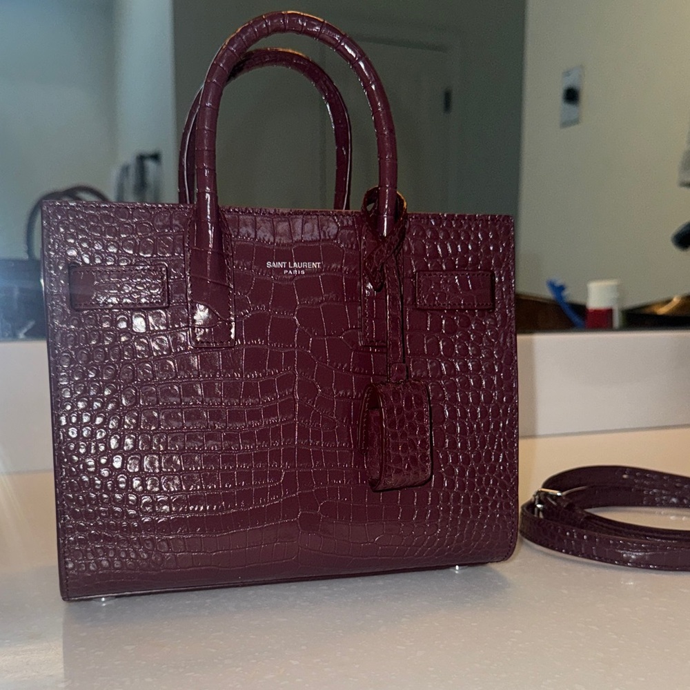 Saint Laurent Dark Brown Crocodile-Embossed Satchel